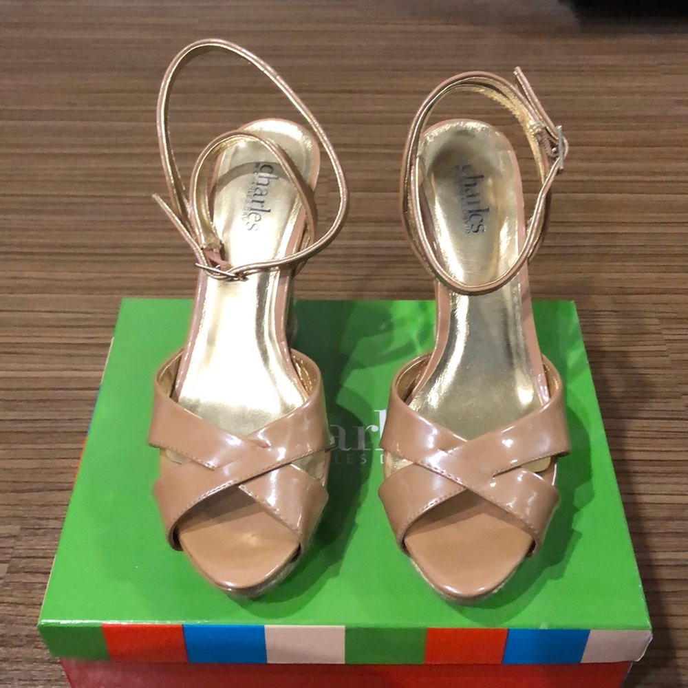 Charles David Beige Patent Wedge